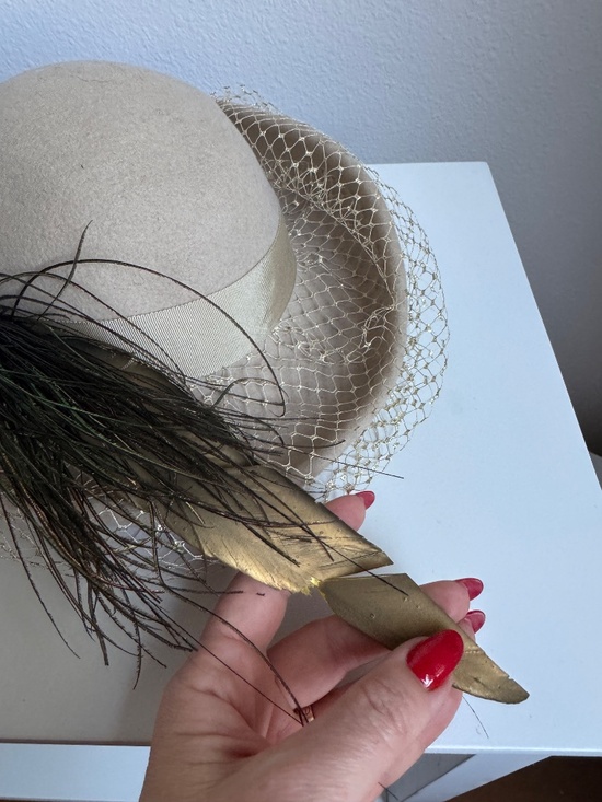 Vintage Mr. John Beige Brown Wool Felt Feather Veiled Hat Fascinator main image 12
